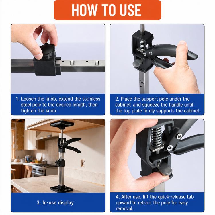 Carpenter Telescopic Decoration Support Pole Cabinet Installation Hoisting Lifting Bracket - Black