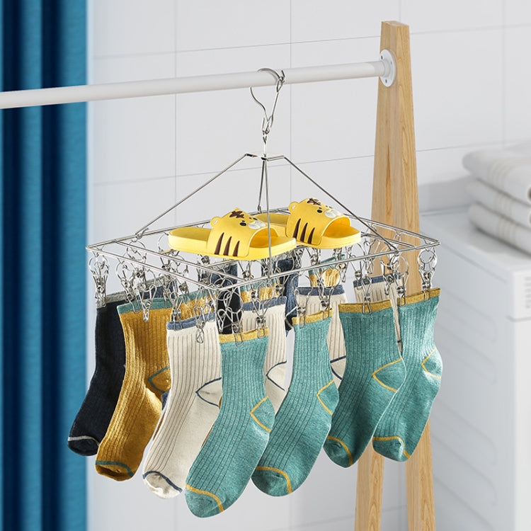 Square Socks Drying Hanger Stainless Steel Multifunctional Windproof Drying Rack, Style: 40x25cm 50 Clips