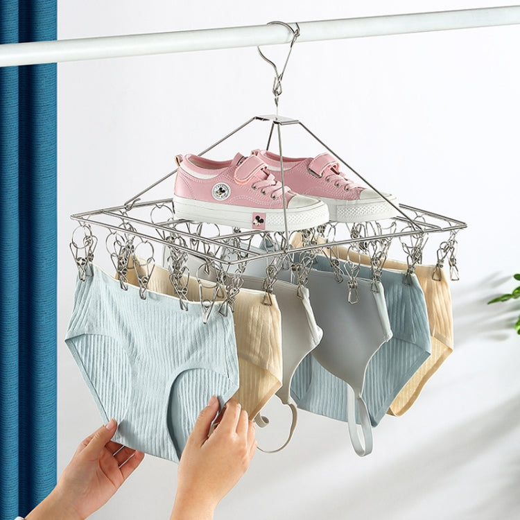 Square Socks Drying Hanger Stainless Steel Multifunctional Windproof Drying Rack, Style: 35x27cm40 Clips