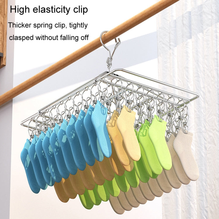 Square Socks Drying Hanger Stainless Steel Multifunctional Windproof Drying Rack, Style: 40x25cm 60 Clips