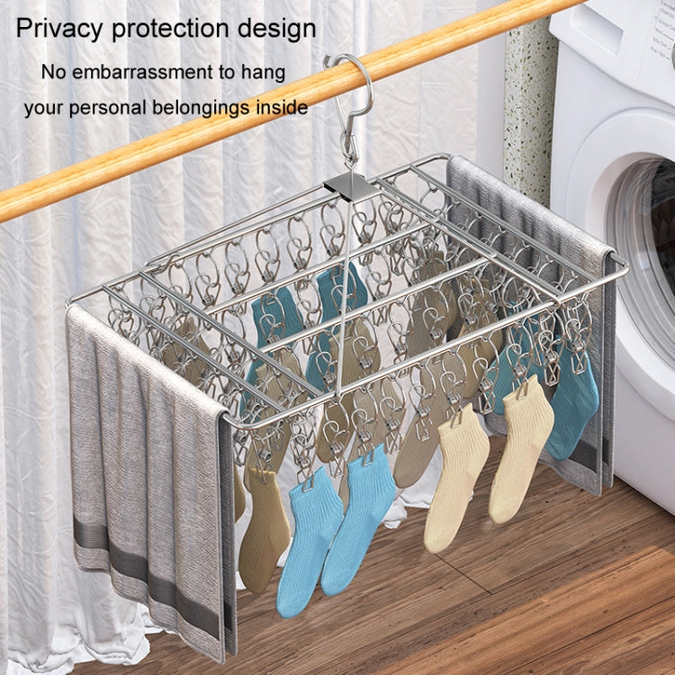 Square Socks Drying Hanger Stainless Steel Multifunctional Windproof Drying Rack, Style: 35x27cm40 Clips