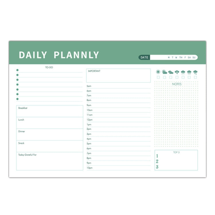 A5 120 Pages Magnetic Day Planner Sticky Note Book Tearable Notebook Management Workbook, Color: Horizontal Grass Green