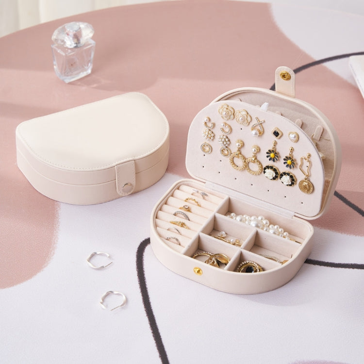 Double Layer PU Jewelry Storage Box Semi-circular Portable Earring Necklace Ring Organizer Box