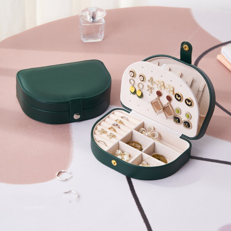 Double Layer PU Jewelry Storage Box Semi-circular Portable Earring Necklace Ring Organizer Box