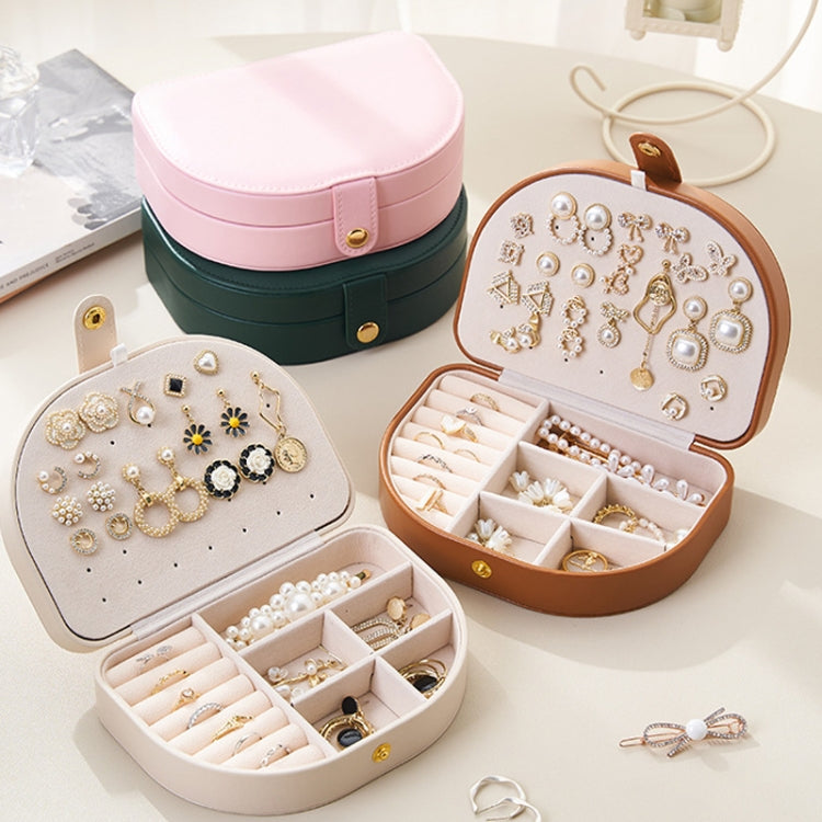 Double Layer PU Jewelry Storage Box Semi-circular Portable Earring Necklace Ring Organizer Box