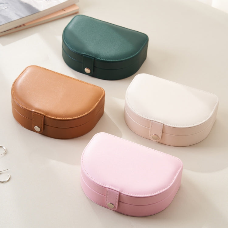 Double Layer PU Jewelry Storage Box Semi-circular Portable Earring Necklace Ring Organizer Box