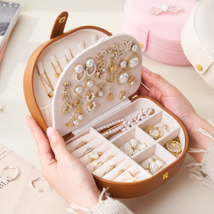 Double Layer PU Jewelry Storage Box Semi-circular Portable Earring Necklace Ring Organizer Box