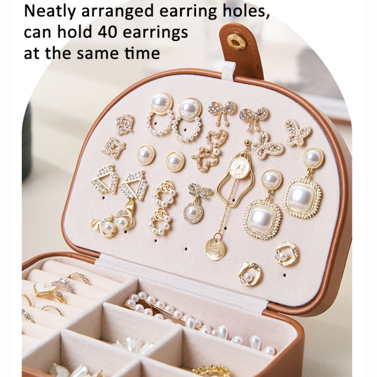 Double Layer PU Jewelry Storage Box Semi-circular Portable Earring Necklace Ring Organizer Box