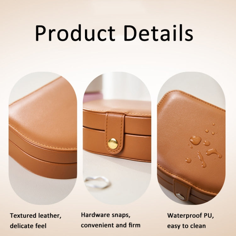 Double Layer PU Jewelry Storage Box Semi-circular Portable Earring Necklace Ring Organizer Box
