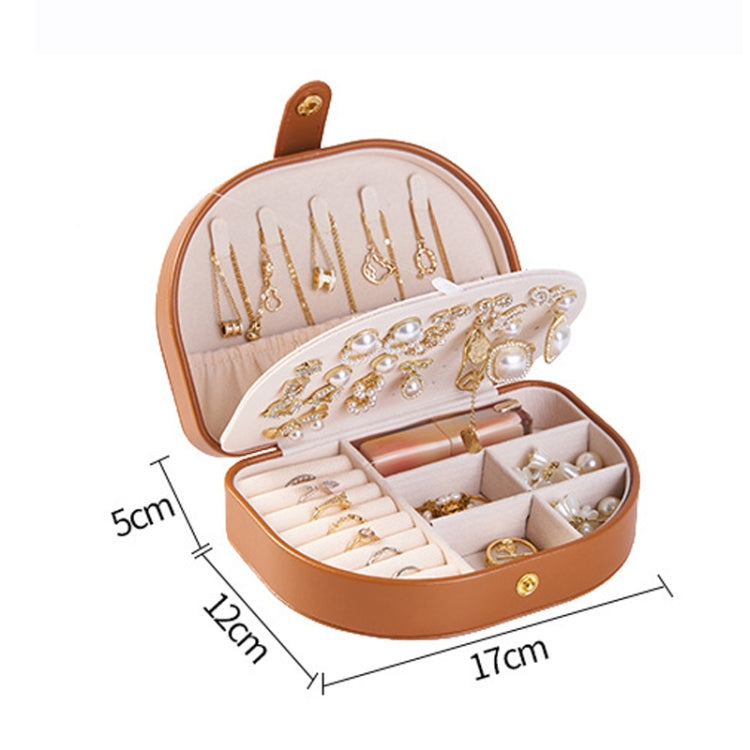 Double Layer PU Jewelry Storage Box Semi-circular Portable Earring Necklace Ring Organizer Box