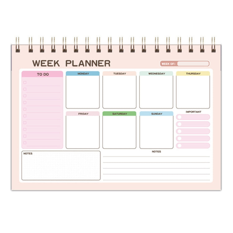 A5 Weekly Planner Notebook Waterproof Planner Coiled Clocking Memo, Style: Horizontal Pink
