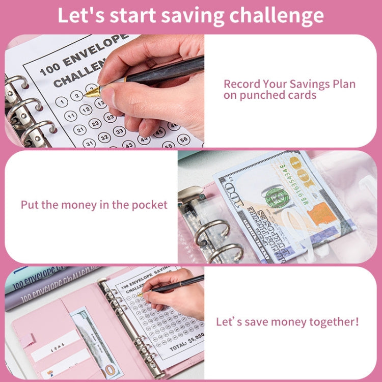 A5 100 Day Savings Challenge Envelope Budget Planner Binder Notebook Handbook, Color: Pattern Blue