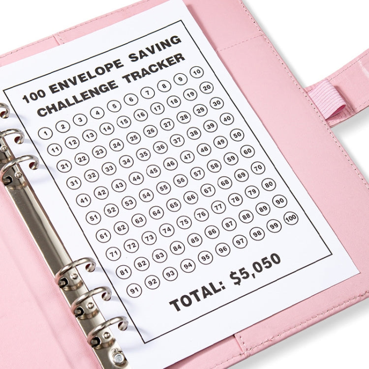 A5 100 Day Savings Challenge Envelope Budget Planner Binder Notebook Handbook, Color: Words Pink