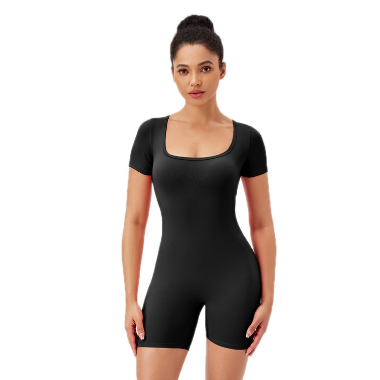 Women Square Neck Tight Quick-drying Yoga Short-sleeved Jumpsuit, Size: M