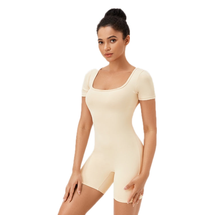 Women Square Neck Tight Quick-drying Yoga Short-sleeved Jumpsuit, Size: M
