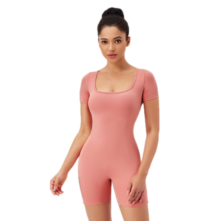 Women Square Neck Tight Quick-drying Yoga Short-sleeved Jumpsuit, Size: XL