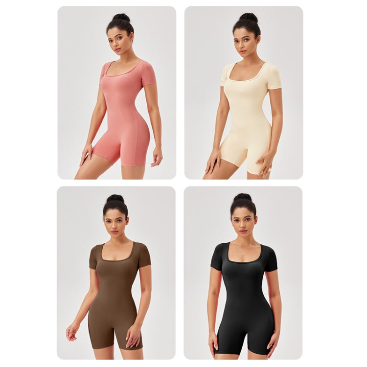 Women Square Neck Tight Quick-drying Yoga Short-sleeved Jumpsuit, Size: S