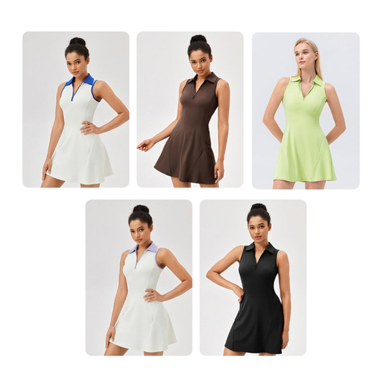 Lapel One-piece Tennis Skirt Quick-drying Breathable Waisted Sports Dress, Size: L