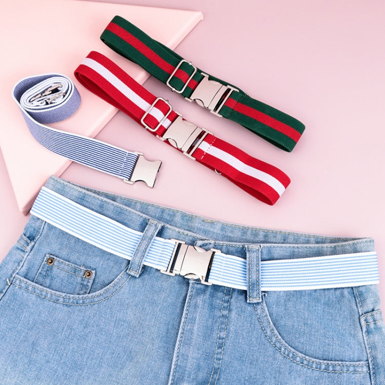 Women And Men Striped Waist Belt Alloy Buckle Adjustable Stretch Woven Elastic Belt