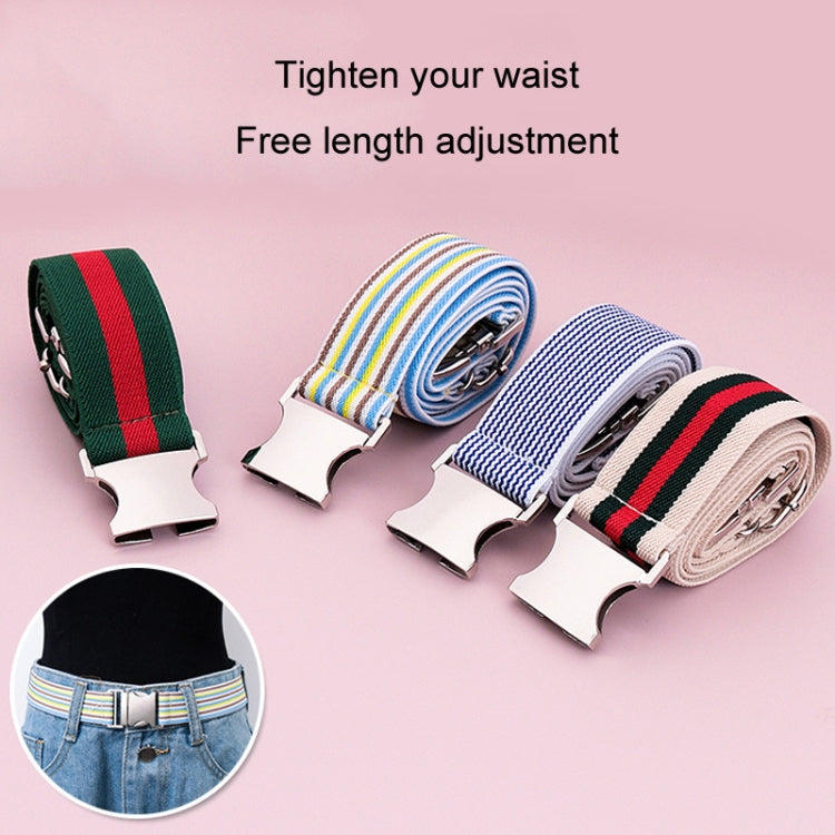 Women And Men Striped Waist Belt Alloy Buckle Adjustable Stretch Woven Elastic Belt