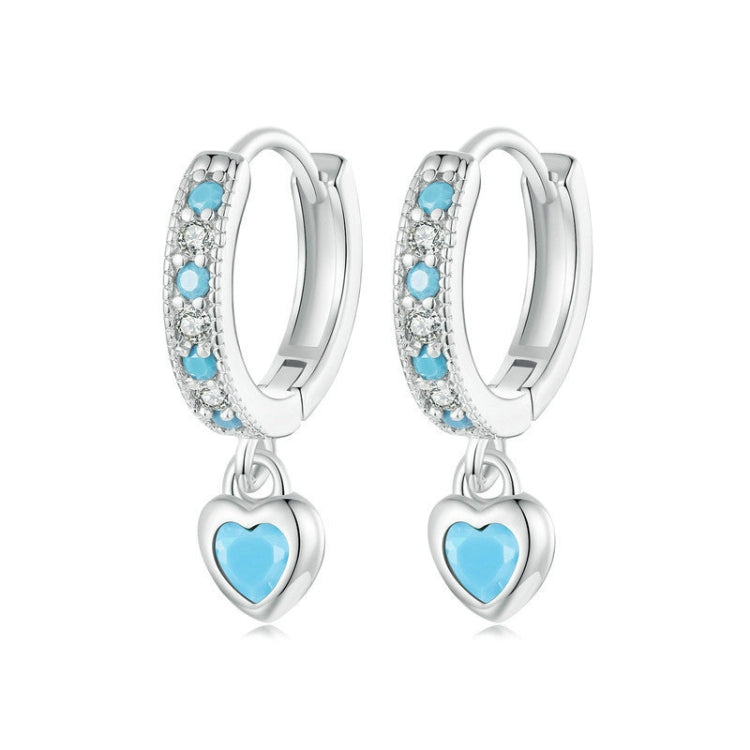 S925 White-plated Retro Heart-shaped Blue Turquoise Earrings - SCE1738