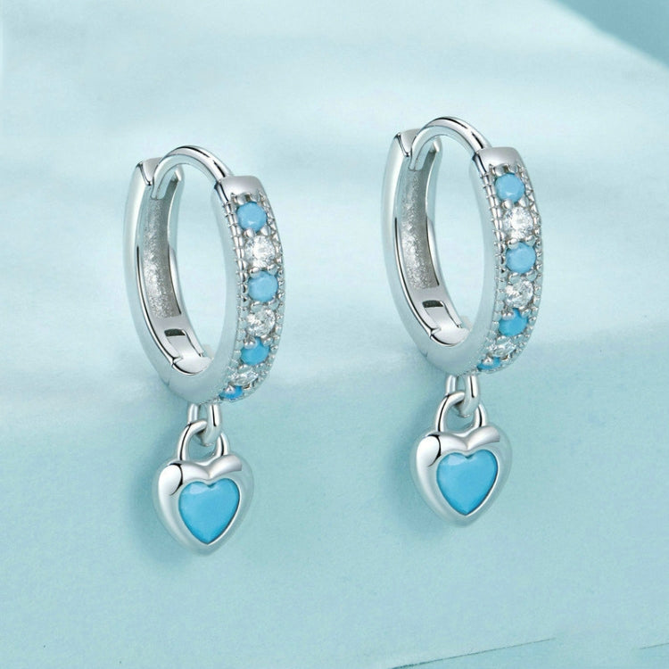 S925 White-plated Retro Heart-shaped Blue Turquoise Earrings - SCE1738
