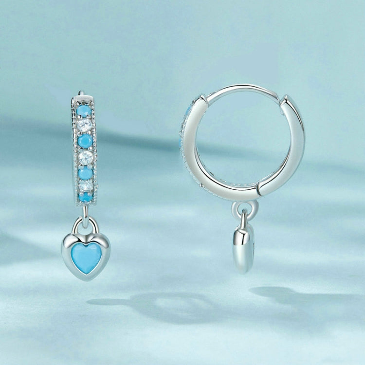 S925 White-plated Retro Heart-shaped Blue Turquoise Earrings - SCE1738