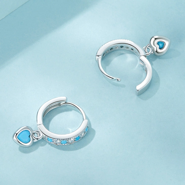 S925 White-plated Retro Heart-shaped Blue Turquoise Earrings - SCE1738