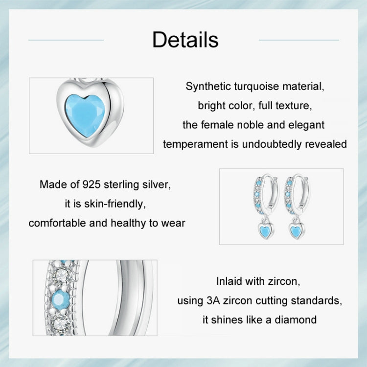 S925 White-plated Retro Heart-shaped Blue Turquoise Earrings - SCE1738