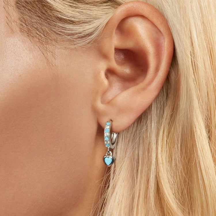 S925 White-plated Retro Heart-shaped Blue Turquoise Earrings - SCE1738