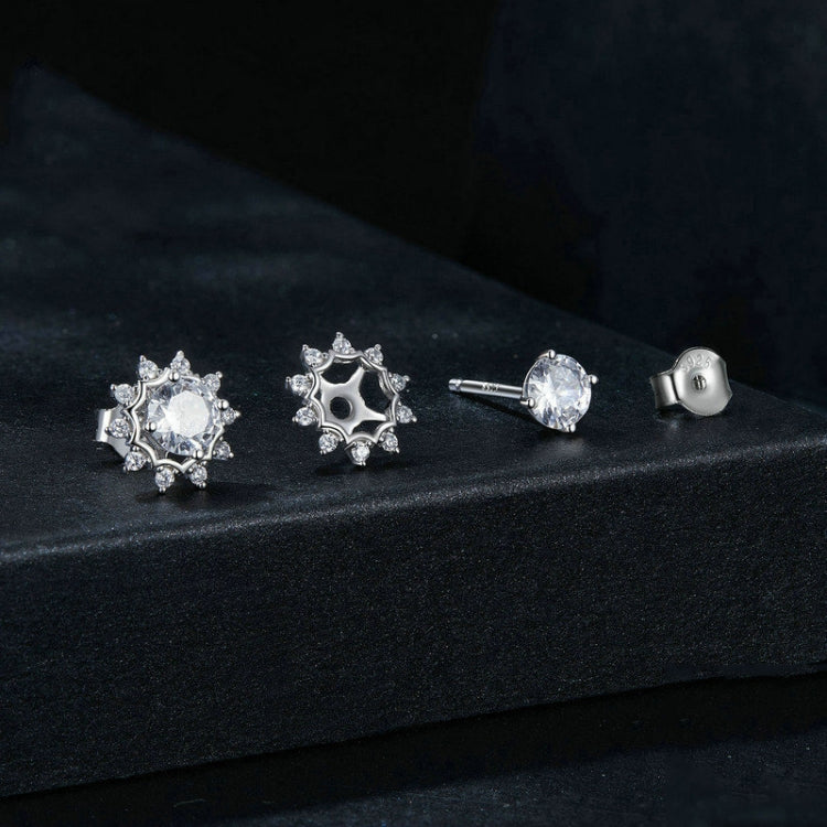 S925 Sterling Silver Plated With White Gold Shining Moissanite Earrings - MSE048