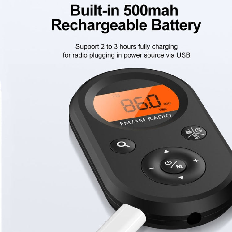 M01 Mini Portable Rechargeable FM / AM Radio With Backlight - Black
