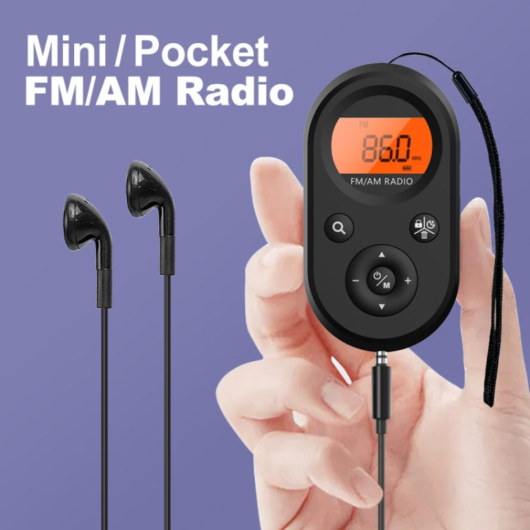 M01 Mini Portable Rechargeable FM / AM Radio With Backlight - Black