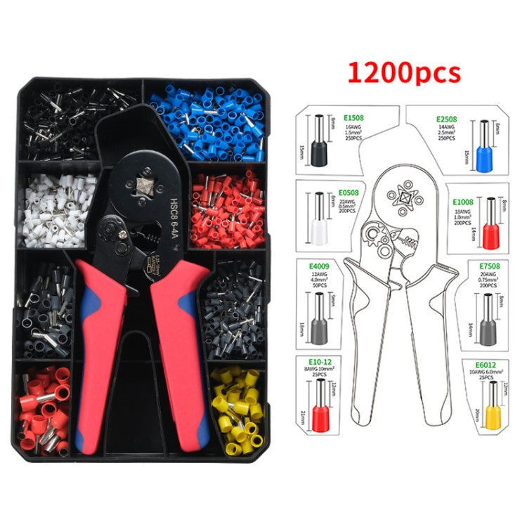 1200pcs /Set Tube-Type Cold-Pressed Terminal Block Crimping Pliers Plastic Box Set
