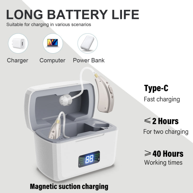 Z-126  Rechargeable Digital Display Hearing Aid Ear-hanging Sound Amplifier - Silver