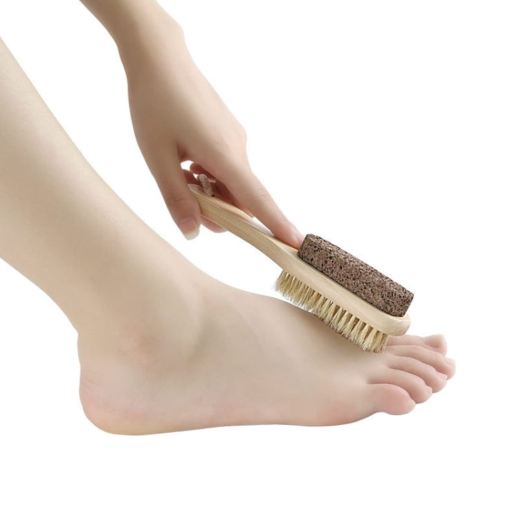 Double-Sided Foot Grinder Pig Bristle Brush Wooden Cleaning Massage Small Brush - Original Color
