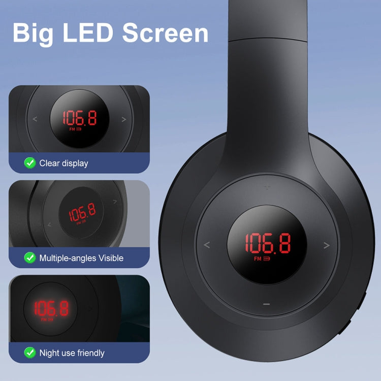 X5 Portable Digital Display Folding Headset FM Radio Headphones, Color: Charging White