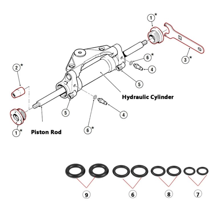 For Seastar HS5157 Boat Front Mount Hydraulic Steering Cylinder Seal Kits Wrench Tool - Orange Inner Ring