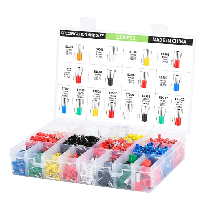 2120pcs /Set 0.5-16MM European Style Tube Type Wiring Cold Press Terminal Set - Terminal Box Package