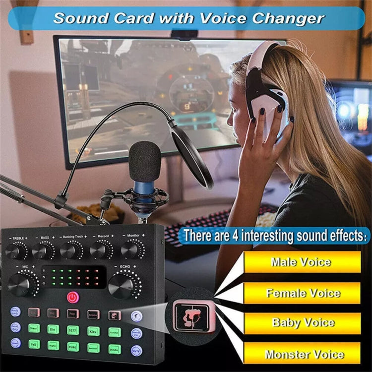 V8S Audio Mixer Live Voice Changer External Sound Card, Color: Black