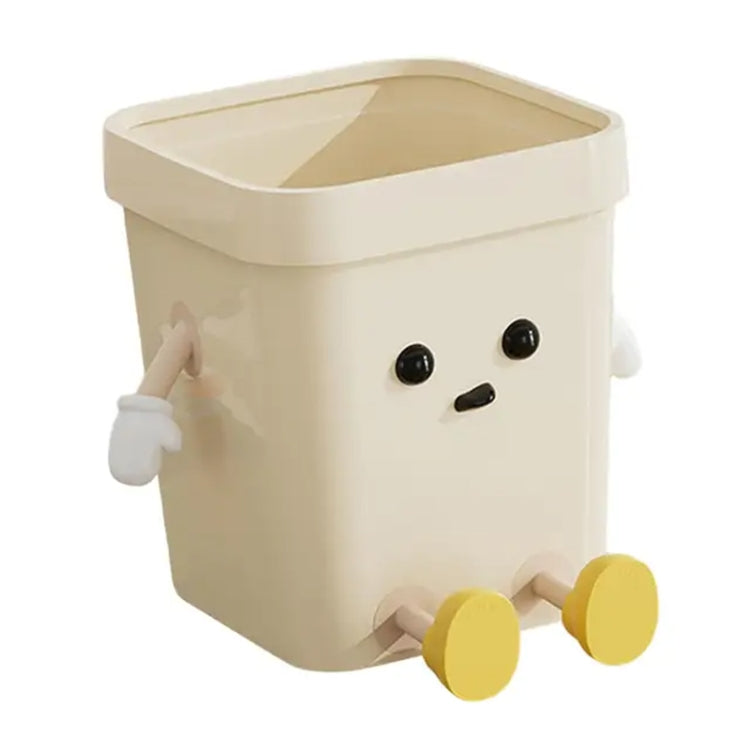 Cute Square Trash Can Household Living Room Bathroom Garbage Bin, Style: 16L Sitting White