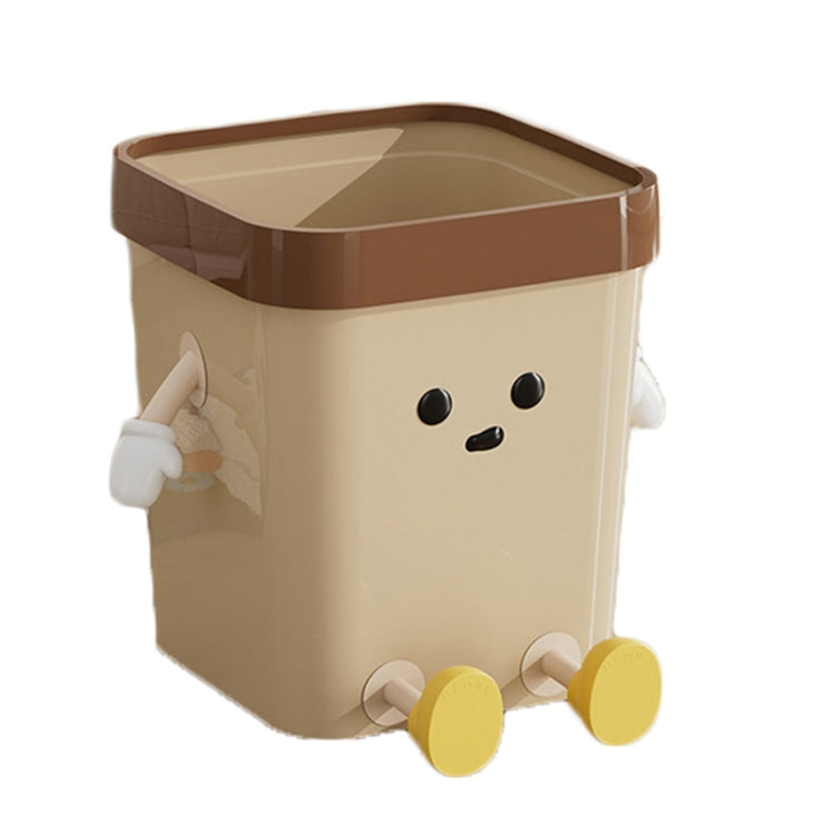 Cute Square Trash Can Household Living Room Bathroom Garbage Bin, Style: 12L Sitting Brown