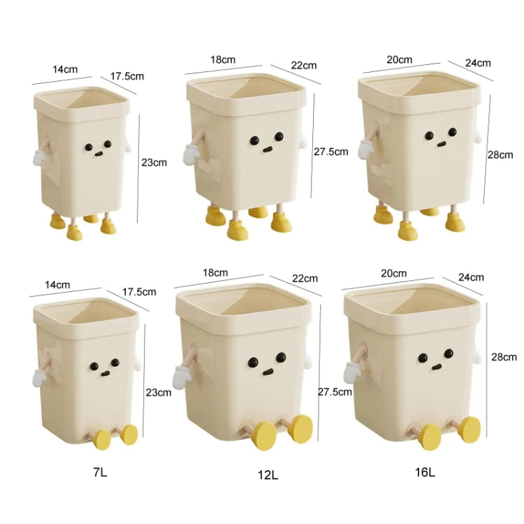 Cute Square Trash Can Household Living Room Bathroom Garbage Bin, Style: 16L Sitting White