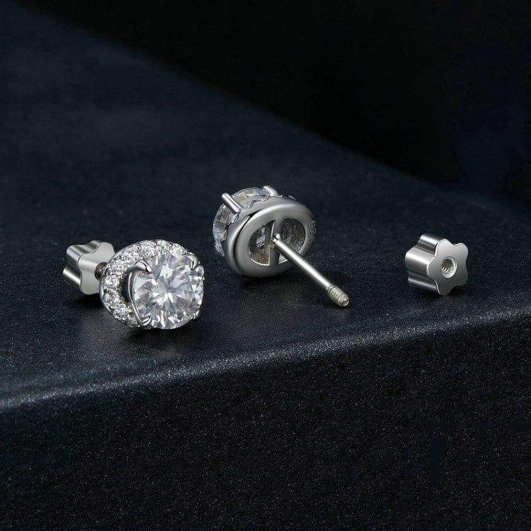 S925 Sterling Silver With White Gold Moissanite Earrings - MSE054