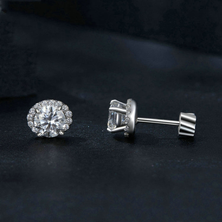 S925 Sterling Silver With White Gold Moissanite Earrings - MSE054