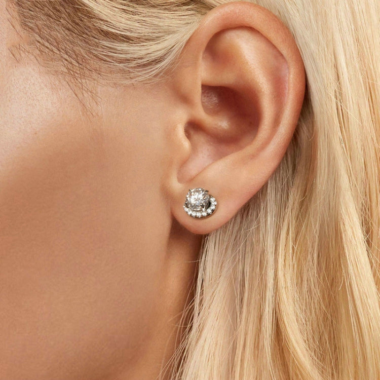 S925 Sterling Silver With White Gold Moissanite Earrings - MSE054