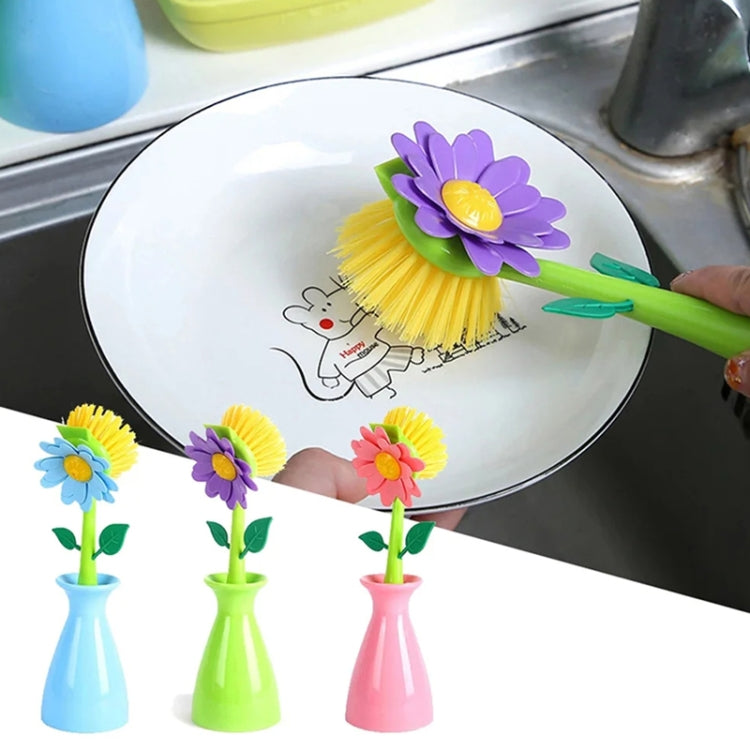 Flower Shaped Long Handle Pot Brush Kitchen Dishes Brush Sink Stove Cleaning Tool