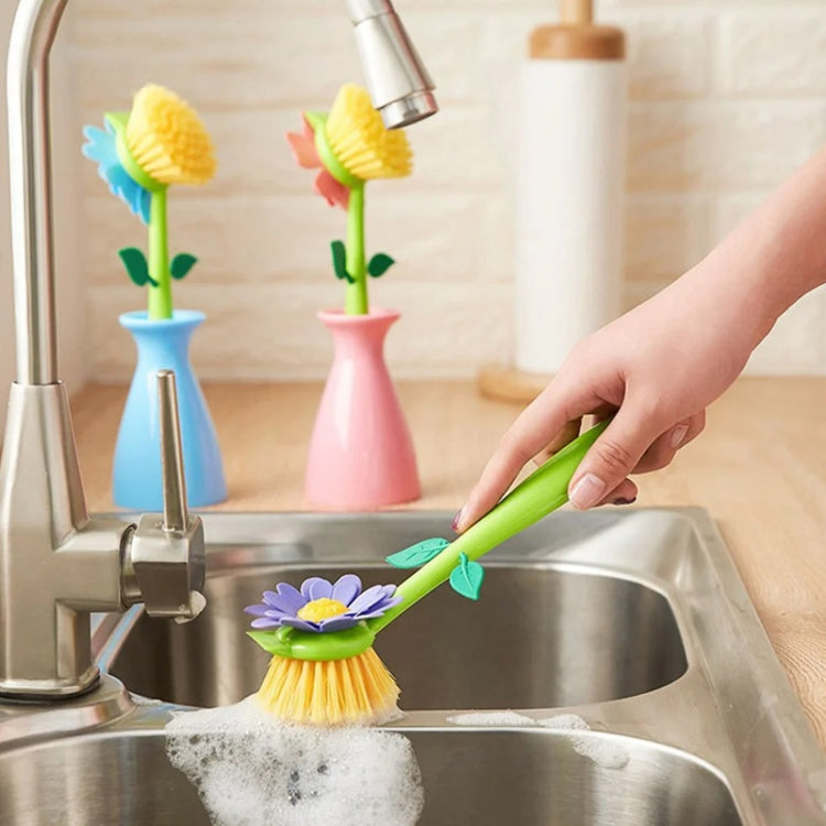 Flower Shaped Long Handle Pot Brush Kitchen Dishes Brush Sink Stove Cleaning Tool