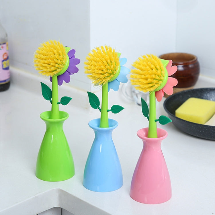 Flower Shaped Long Handle Pot Brush Kitchen Dishes Brush Sink Stove Cleaning Tool