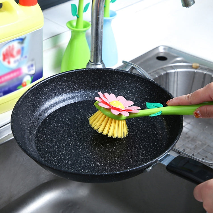 Flower Shaped Long Handle Pot Brush Kitchen Dishes Brush Sink Stove Cleaning Tool